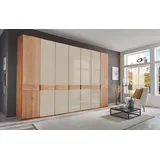 Wiemann Drehtürenschrank WIEMANN "Cardiff, Massivholztüren in Kombination mit Glas- oder Spiegeltüren", beige (glas champagner), B:344,2cm H:216cm T:58cm, Floatglas, Hartfaserplatte, Holzwerkstoff, Massivholz, Schränke, Drehtürenschrank, hochwertiges Design in