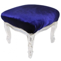 Casa Padrino Barock Fußhocker Royalblau / Silber  - Antik Stil Möbel - Hocker