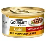 Purina 12 x 85g Zarte Häppchen Huhn & Leber Gourmet Gold Katzenfutter nass