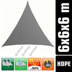 AMANKA 6x6x6 UV Sonnensegel Dreieckig Atmungsaktiv - Sonnenschutz Segel mit Befestigung
