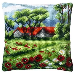 Kreuzstichkissen "Frühlings-Landschaft"