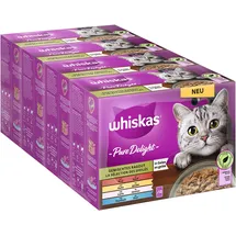 Whiskas 1+ Katzenfutter Pure Delight Gemischte Auswahl in Gelee, 12x85g (4 Packungen) – Hochwertiges Nassfutter für ausgewachsene Katzen in 48 Portionsbeuteln