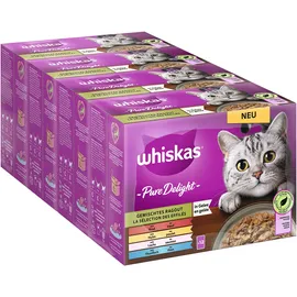 Whiskas 1+ Katzenfutter Pure Delight Gemischte Auswahl in Gelee, 12x85g (4 Packungen) – Hochwertiges Nassfutter für ausgewachsene Katzen in 48 Portionsbeuteln