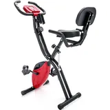 Merax Heimtrainer Fahrrad Klappbar, Fitnessbike mit 10 Widerstandsstufen und Expanderbänder Cycling Bike, Faltbarer Hometrainer Fitnessfahrrad Trainingsgerät klappbar X-Bike Faltbares - Weiss (Rot)