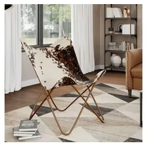 vidaXL Sessel Braun und Weiß Echtes Kuhfell