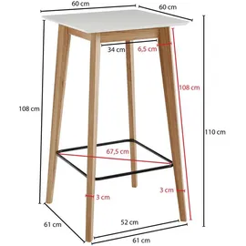 Wohnling Bartisch 60 x 110 x 60 cm Weiß/Eiche