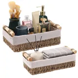 Aufbewahrungskörbe Geflochten mit Griffen, 2 Stück Rattankorb Badezimmer Körbchen, Regalkörbe Handgewebt, Aufbewahrungskorb für Handtuch Toilettenpapier Aufbewahrung, Seegras