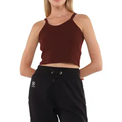 YOU DO YOU Damen Crop-Top geripptes Fitness-Top Baumwoll-Shirt Tanktop Yoga-Mode 905101 Mahagoni-Braun - S