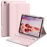 HMTDIYOU Tastatur mit Hülle für iPad 11. Generation 2025 11 Zoll A16/ iPad 10. Generation 2022 10,9 Zoll Hülle, Kabellose Bluetooth QWERTZ Tastatur Schutzhülle mit Stifthalter, Rosa