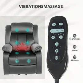 Homcom Fernsehsessel mit Aufstehhilfe Elektrisch Relaxsessel mit Liegefunktion, Vibrationsmassage, Heizfunktion, USB-Anschluss, TV-Sessel mit