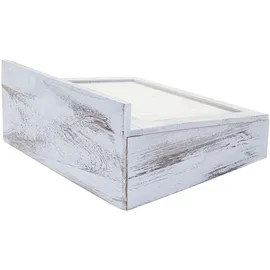Mendler Aufbewahrungsbox HWC-C25, Teebox Schmuckkästchen Kiste, Paulownia 17x37x33cm ~ weiß, shabby