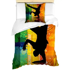 ABAKUHAUS Bettwäsche Milbensicher Allergiker geeignet mit Kissenbezug, Microfaser, HipHop Breakdancer in Disco bunt