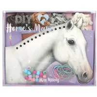 DEPESCHE 12484 Miss Melody - Pferde Mähne flechten DIY-Set, inkl. 8 Kartonagen in Pferdekopf-Form, 4 Wollfäden sowie bunten Gummibändern und Clips, Schwarz
