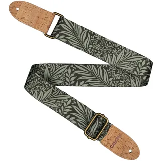 Cascha Gitarrengurt, Veganer Gurt mit Blattmuster, Polyester mit Korkenden, Grün/Schwarz