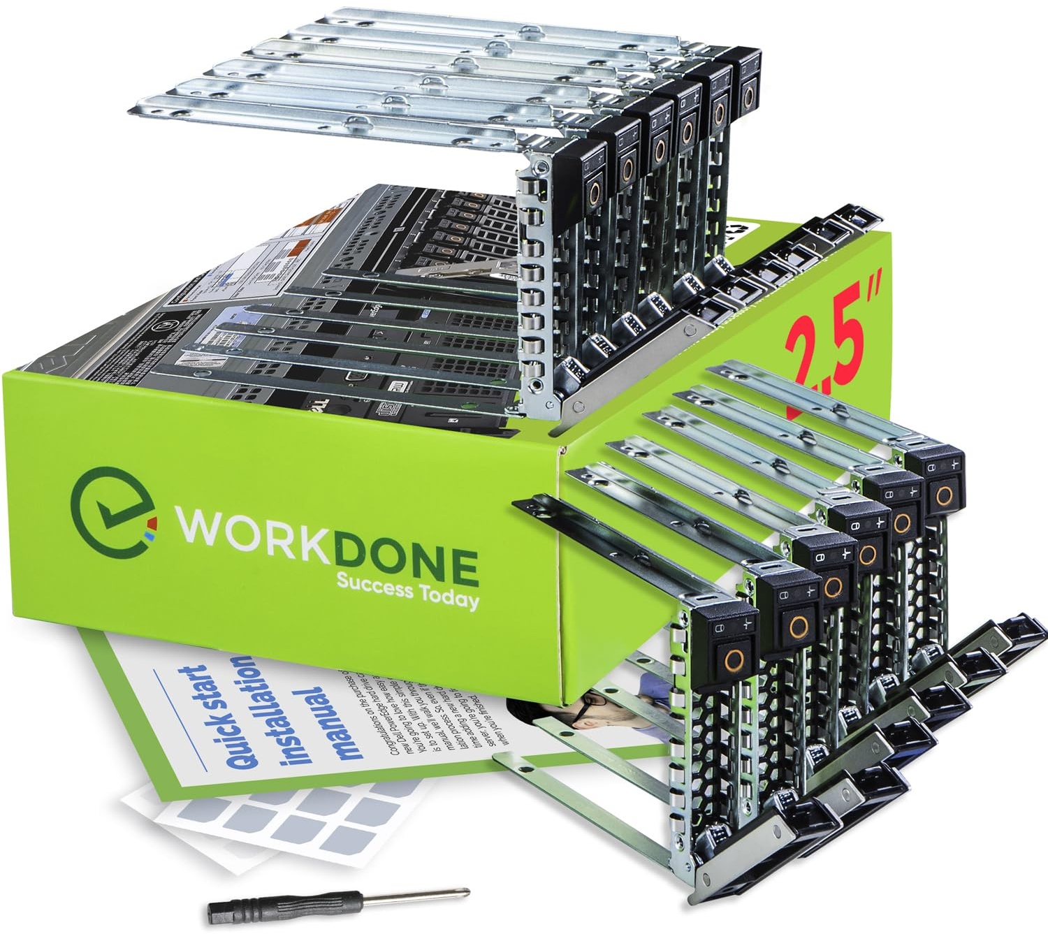 WORKDONE 12er-Pack - 2,5 Zoll Laufwerk Caddy - Kompatibel für Dell PowerEdge Servern der 14. Generation R440 R640 R740 R740xd R840 R940 R6415 - DXD9H - Aufkleber – Installationshandbuch