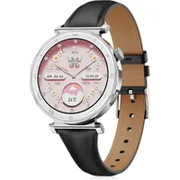 Smartwatch Damen mit 1,19" AMOLED Display & Schmalem Lederarmband, Fitnessuhr mit Schrittzähler, Sportmodi, Puls/SpO2/Schlafmonitor für iOS/Android