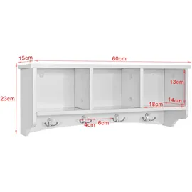 SoBuy Wandgarderobe Weiß, Holzwerkstoff, 60x23x15 cm Garderobe, Garderobenleisten & Garderobenhaken