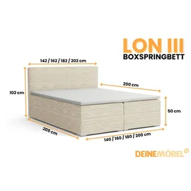 dein schlaf 24 BOXBETT LON III 160/200 in Cord Creme H4 - Creme
