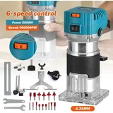 Elektrische Oberfräse - Holz Kantenfräse Router - 2000 W - 6 Stufen - 6,35 mm Spannzange - 30000 U/min - Bürstenloser Motor