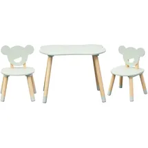 Rebecca Mobili Tisch und 2 Stühle für Kinderzimmer, Montessori Set 3 Teile, Wassergrün Braun, MDF Kiefer, für Kinderzimmer, Abgerundete Kanten - Maße: 44 x 60 x 56 cm / 47 x 30 x 28 cm - Art. RE7139