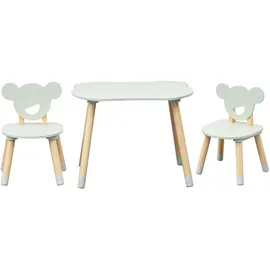 Rebecca Mobili Tisch und 2 Stühle für Kinderzimmer, Montessori Set 3 Teile, Wassergrün Braun, MDF Kiefer, für Kinderzimmer, Abgerundete Kanten - Maße: 44 x 60 x 56 cm / 47 x 30 x 28 cm - Art. RE7139