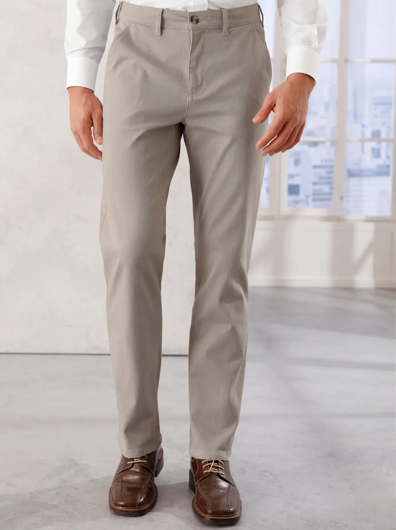 Anzughose CLASSIC, Herren, Gr. 25, Unterbauchgrößen, beige, 98% Baumwolle, 2% Elasthan, unifarben, lang, Hosen Anzughose