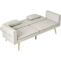 HOMCOM Schlafsofa, Schlafcouch mit Verstellbar Rückenlehne, Seitentasche, Gepolstert 2er-Sofa mit Schlaffunktion, Kissen, für Wohnzimmer, Schlafzimmer, Beige   Aosom