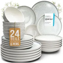 PURE LIVING INTERIOR DESIGN Steingut Geschirrset 6 Personen Ibiza 24 tlg. TESTSIEGER, Traumhaftes Mediterranes Steingut Geschirr Set, Schüssel- und Teller Set, Tafelservice 6 Personen, Geschirrsets Pure Living in Beige