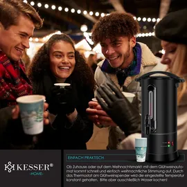 Kesser KESSER® Glühweinkessel 10L Edelstahl Inkl. 10x Becher Glühweinkocher mit Thermostat Glühweinautomat Heißgetränkeautomat Wasserkocher Heißwasserspender Einkochautomat Füllstandanzeige Zapfhahn