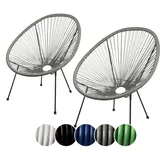 sunnypillow 2er Set Acapulco Gartenstühle - gemütlicher Loungesessel für Wohnzimmer, Terrasse, Garten, Balkon Sessel Stuhl - Korbsessel Gartensessel im Retro Design - Outdoor/Indoor - Grau