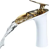 Leekayer Wasserfall Badezimmer Wasserhahn 1 Loch Mount Heißes Kaltes Becken Mischer Hahn Einhebel Messing Wasserhahn Weißgold Finish, LK61106WG