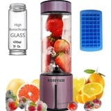 Tragbarer Smoothie-Mixer, ROSEVIEW Glasflasche, Mini-USB-wiederaufladbarer Handshake-Becher, kabelloser persönlicher Smoothie-Maker, Obstmixer