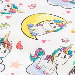 Baumwollstoff "Einhorn", weiß/bunt