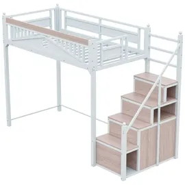 XDOVET Metall-Hochbett,Metall-Sicherheitszaun mit Metallkugel,Fensterdesign,Kletterleiter von links nach rechts austauschbar,Sicherheitsleiter mit Spinden