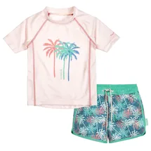 Playshoes Mädchen Zweiteiler Rash-Guard-Set, Palmen Creme, 74-80