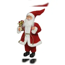 Decoris Weihnachtsmann Figur mit Geschenk 30cm rot