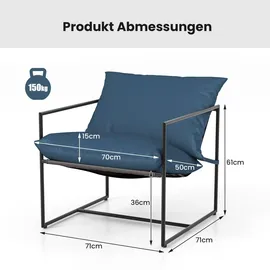 Costway Loungesessel Gartensessel 71 x 64 x 48,5 cm blau 2 St.
