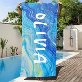 Dihope Strandtuch Personalisiert mit Namen Sandfreies Microfaser Handtücher Badetuch Groß Schnelltrocknend Stranddecke für Kinder, Teenager, Erwachsene,Ozeanwirbel