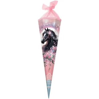 Goldbuch Schultüte 85 cm Luna, Zuckertüte 6-eckig, Geschenktüte mit Pferde-Motiv, Geschenkverpackung aus Lackkarton, Einschulungstüte mit Netzverschluss, ca. 85 x 24 x 20 cm, rosa, pink