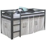 Homestyle4u Hochbett 90 x 200 cm Kiefer massiv grau