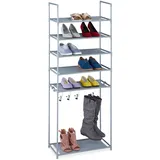 Relaxdays Relaxdays, grau Schuhregal 6 Ebenen, Stecksystem, für 12 Paar Schuhe, Flur, 4 Stiefelhaken, Metall & Stoff, Schuhablage, Stahl, 154 x 60 x 30 cm