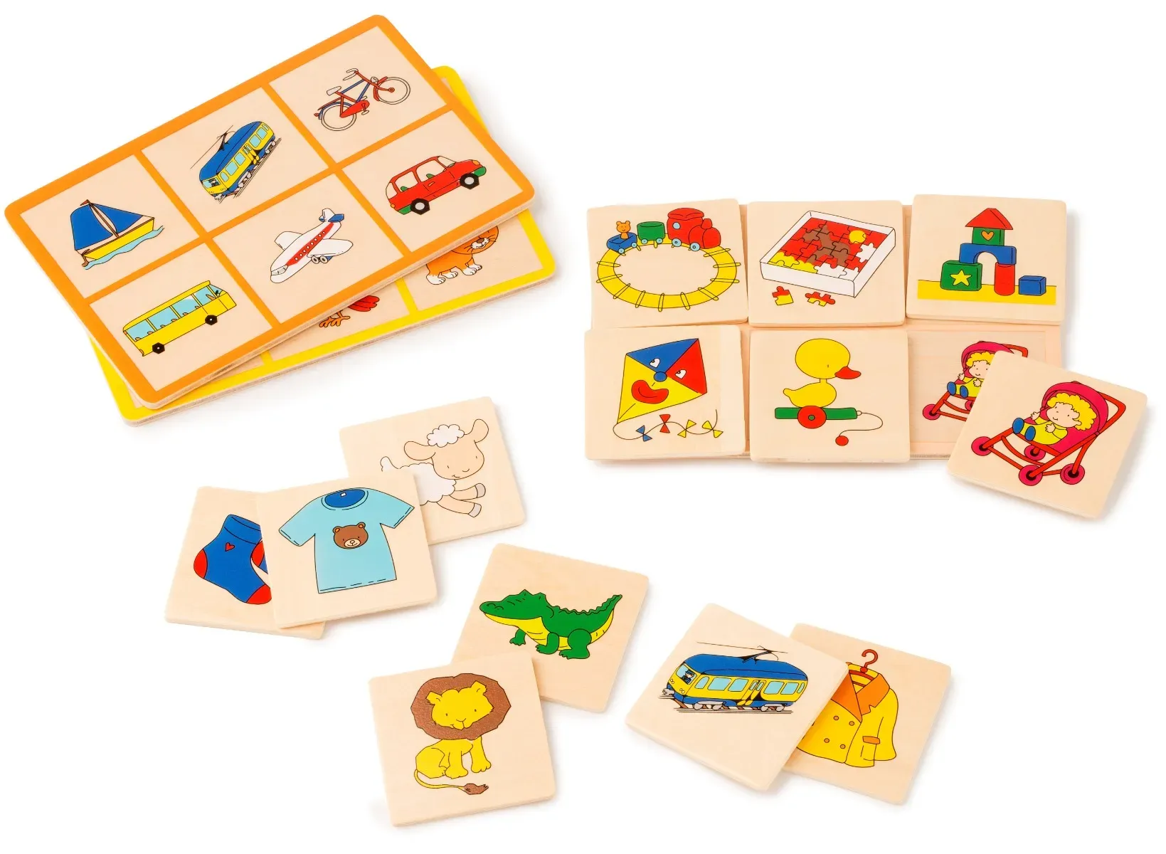 Bilderlotto Holz-Bilder-Bingo fr Kinder 3-6 Jahre, 6 Spielplne, 36 Magnet-Krtchen - Toys for Life - Sprachfrderung, Magnetbox