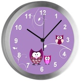 CreaDesign Funkwanduhr Funkuhr, Kinder Wanduhr, Kinderuhr, Kinderzimmer Eule lila (geräuscharmes Uhrwerk) lila