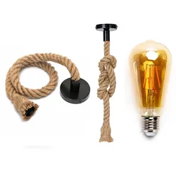 Aigostar E27 Hanfseil-Lampenfassung mit Kabel Hängelampenhalter Vintage Nostalgie Retro Natur + LED Leuchtmittel