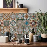 Fliesenaufkleber Retro Grau Orange Klebefliesen Wasserdicht Fliesenaufkleber Bad Fliesenaufkleber Küche Fliesenfolie Mosaikfliesen für Schrank Möbel Küchenrückwand Folie 24 Stück/15x15cm