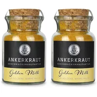 Ankerkraut Golden Milk Goldene Milch Gewürz, für Kurkuma-Latte, Macchiato, Kaffe oder Cappuccino, mit Ingwer, Muskat, Pfeffer, Zimt, 75 g im Korkenglas (Packung mit 2)