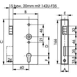 AMF Schlosskasten 140U DIN L/R Maß A50xB94,5xC173mm Dornmaß 60mm