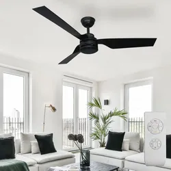 Ventilator Decken Raumkühler mit Fernbedienung Wohnzimmer Lüfter Kühler schwarz, Sommer-/Wintermodus 3 Geschwindigkeiten Timer, D 132 cm
