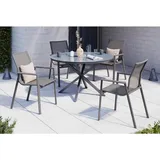 Ambia Garden Gartentisch, Dunkelgrau, Metall, Glas, rund, Flachrohr, 120x72 cm, Gartenmöbel, Gartentische, Gartentische