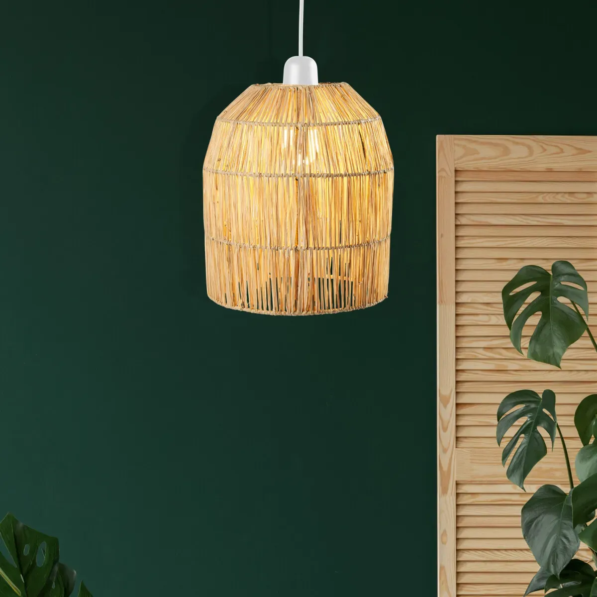 Boho Hängelampe Lampenschirm aus Bast Ylva gross